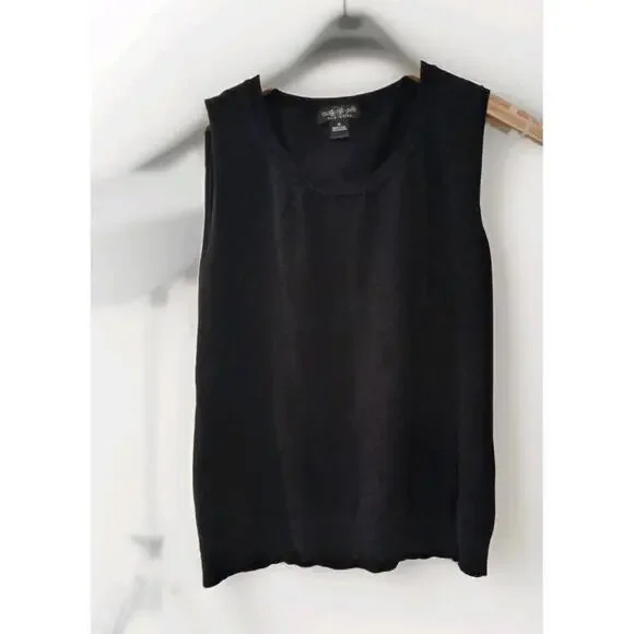 August Silk Sweater Vest Womens XL Black Sleeveless Round Neck Stretch Top - Picture 2 of 8